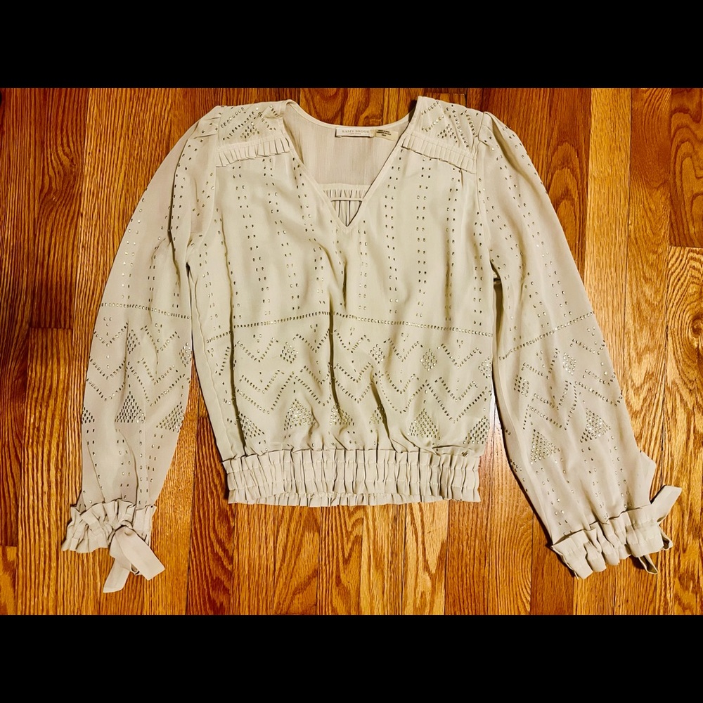 LONG SLEEVE EMBELLISHED TOP - BEIGE COLOR SIZE XS